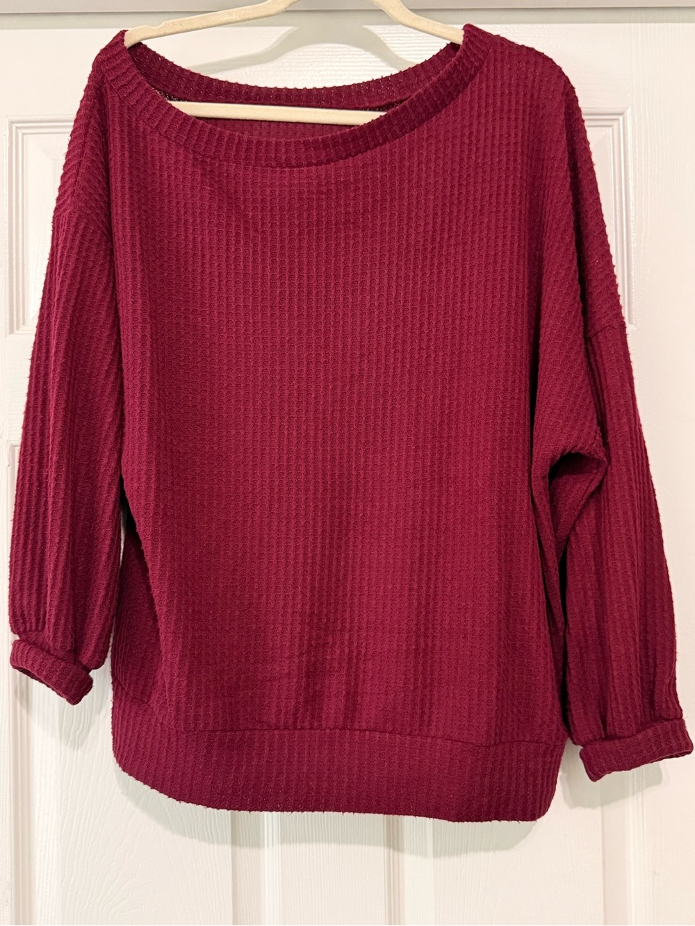 Pink Lily Ribbed Scoop Neck Sweater - Wine